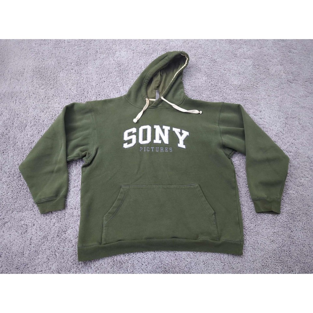 Vintage Sony Pictures Hoodie Mens XL Pullover Sweatshirt Drawstring Corp Promo
